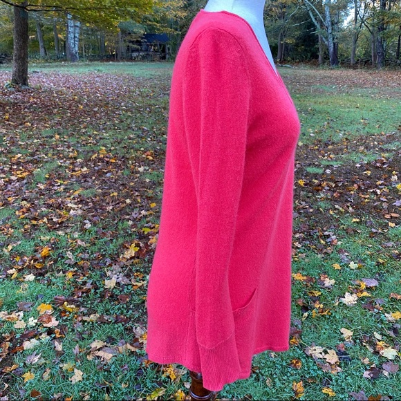 SAFFRON SWEATER V-NECK LONG SLEEVE CASHMERE ORANGE RED POCKETS SIZE M - Picture 4 of 8